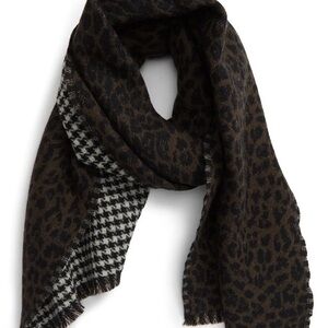 All Saints Leopard and Houndstooth Reversible Scarf